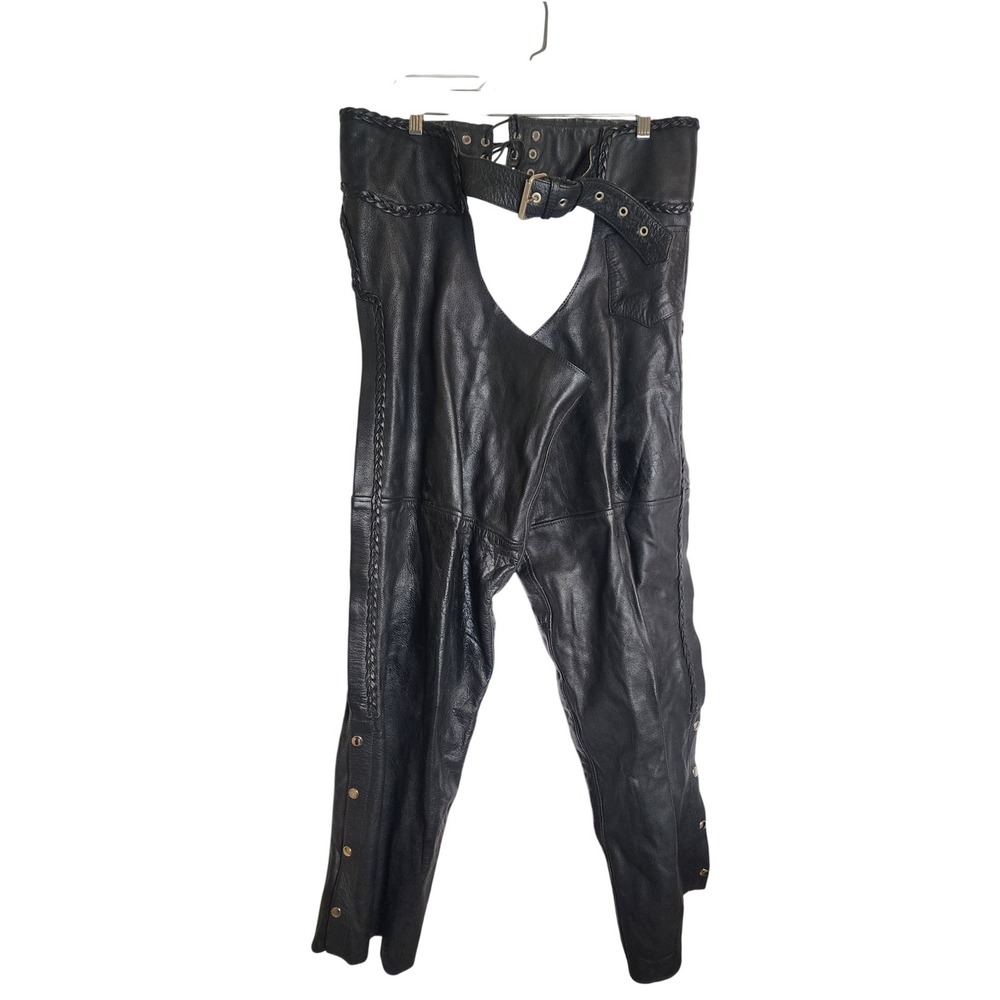 Men's Black Leather Chaps - Classic Motorcycle Style